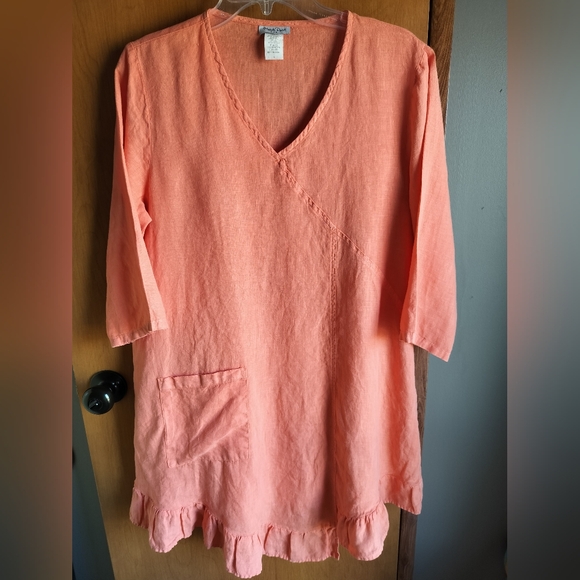 Match Dresses & Skirts - Match Point Ruffle Asymmetrical 100% Linen Tunic Coastal Beach Boho Dress Size S